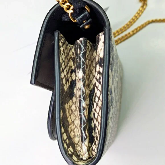 Balmain B-Buzz Snakeskin-Embossed Leather Gold Chain Clutch Wallet (MSRP $1,095) - Picture 6 of 16